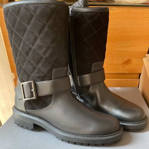 AQUATALIA 6.5 7.5 LILA BLACK LEATHER QUILTED SUEDE MOTO ANKLE BOOTS - Picture 2 of 12